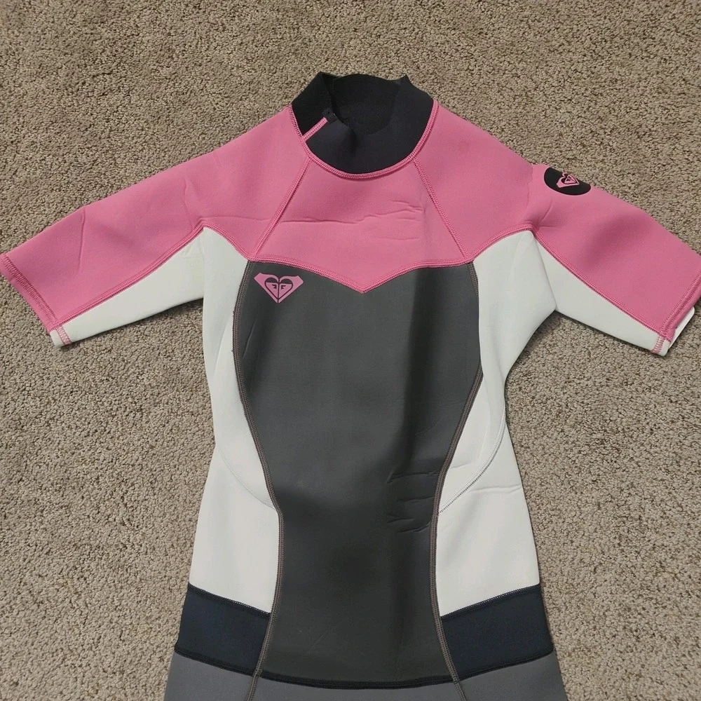 NWT Roxy Syncro Girls Size 6 Pink Grey‎ Shorty Wetsuit 2/2mm ARJW503001
